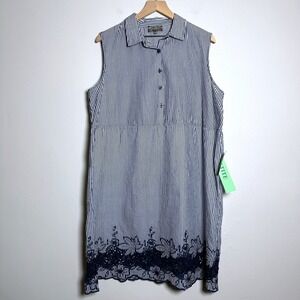 J Gee Womens Dress PXL Blue White Striped‎ Floral Cutout Sleeveless
